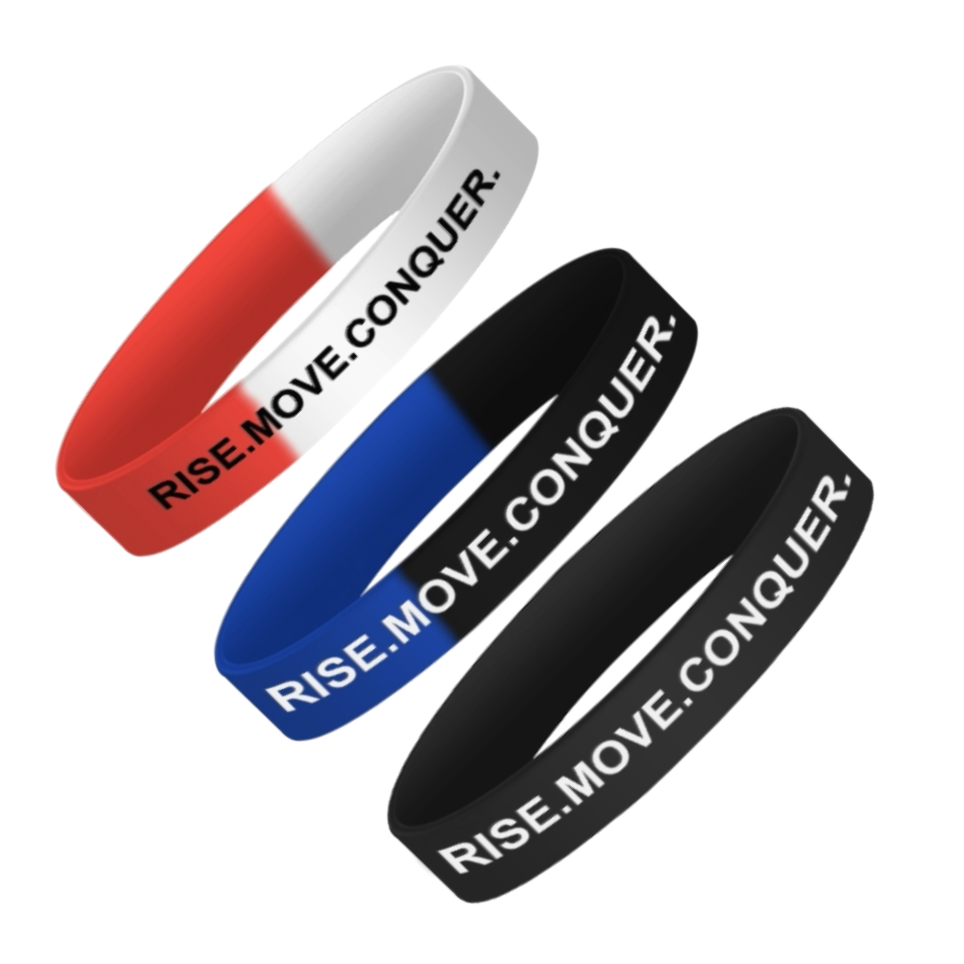 Motivational Wristbands & T-shirts- Rise Move Conquer Your Day | 3 Pack bundle 